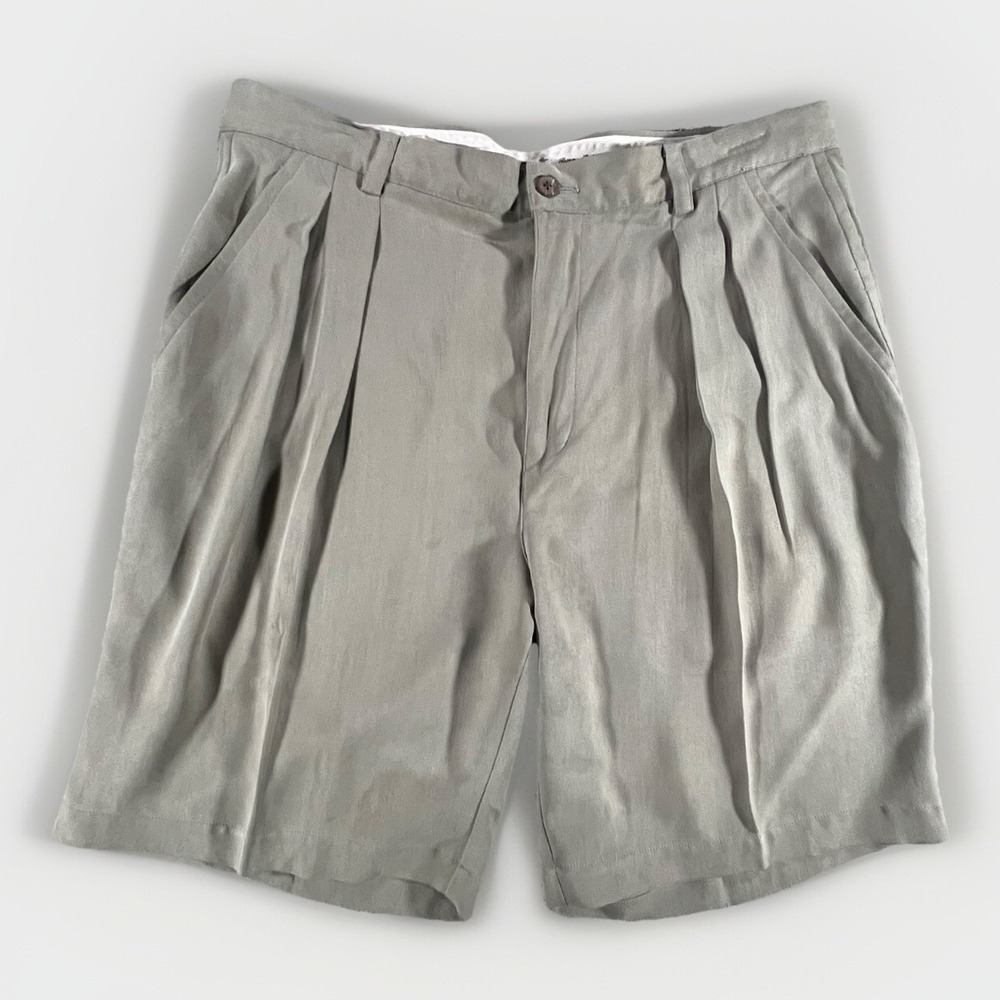 Tommy‎ Bahama Men's 36 Khaki 100% Silk Pleated Shorts Relax Fit Casual